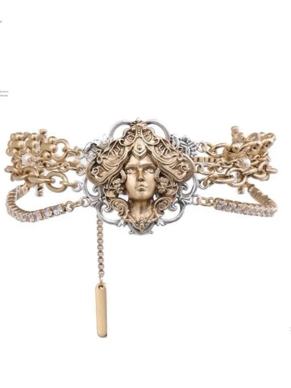 Two-Tone Gold Statement Medallion Bracelet